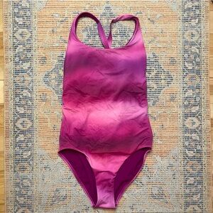 Athleta Open Low Back One Piece Ombré Pink Swimwear Swimsuit Size Small